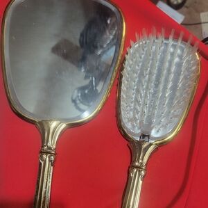 Old mirror and brush set gold color
